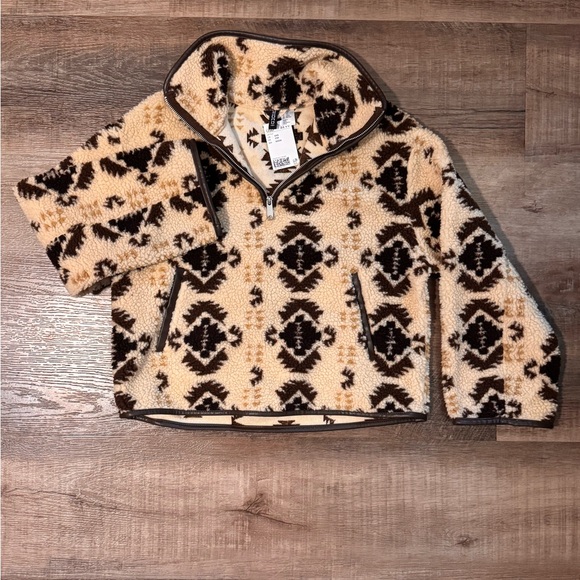 H&M Jackets & Blazers - H&M Brown and Cream Patterned Fleece Jacket